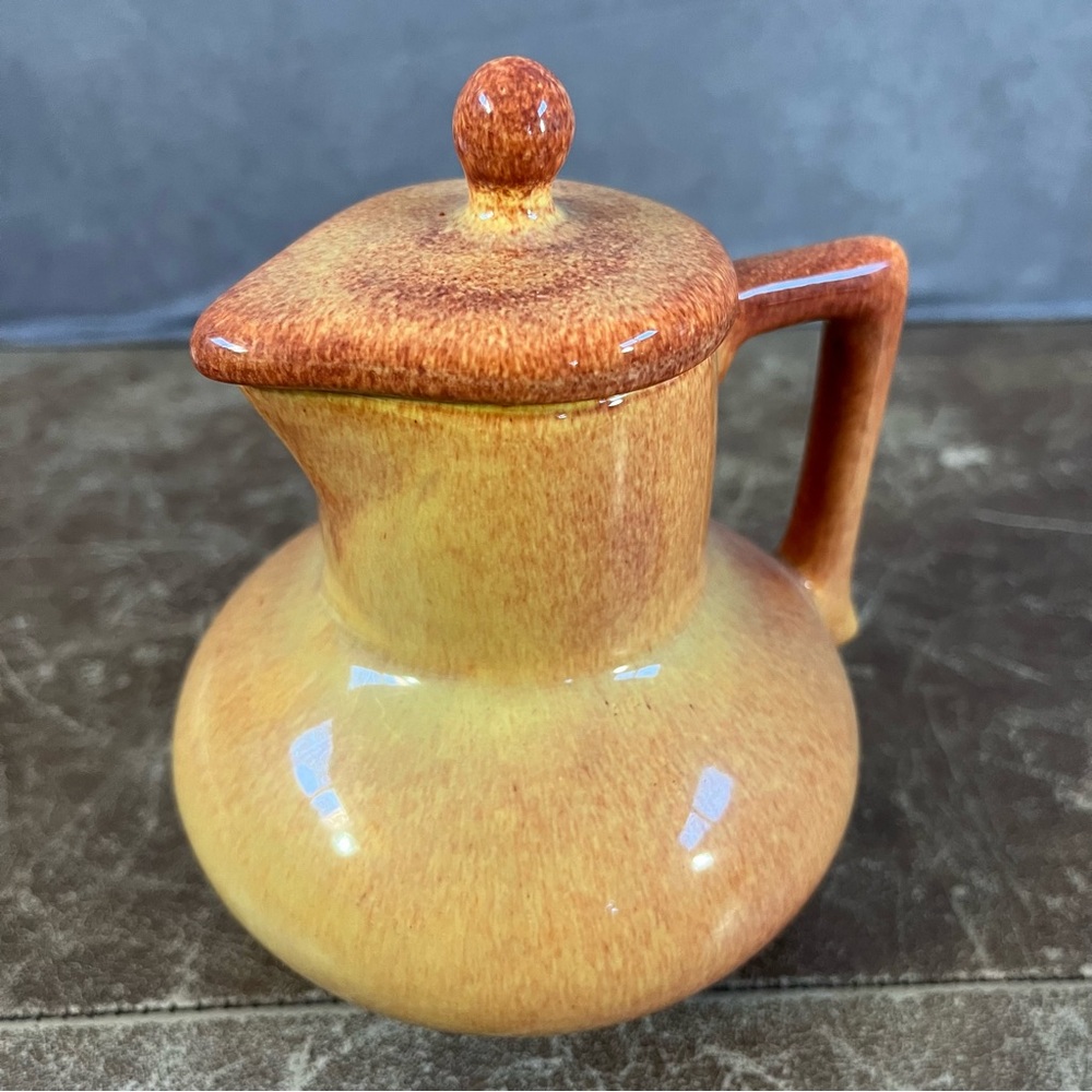 Franciscan El Patio Pottery Jug Orange w/ Lid Gloss Syrup / Hot Water *See Desc*